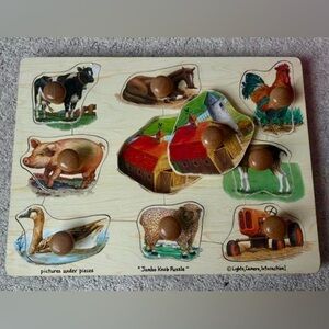 Vintage Wooden Farm Animals Jumbo Knob Puzzle – Kids Toddler Toy